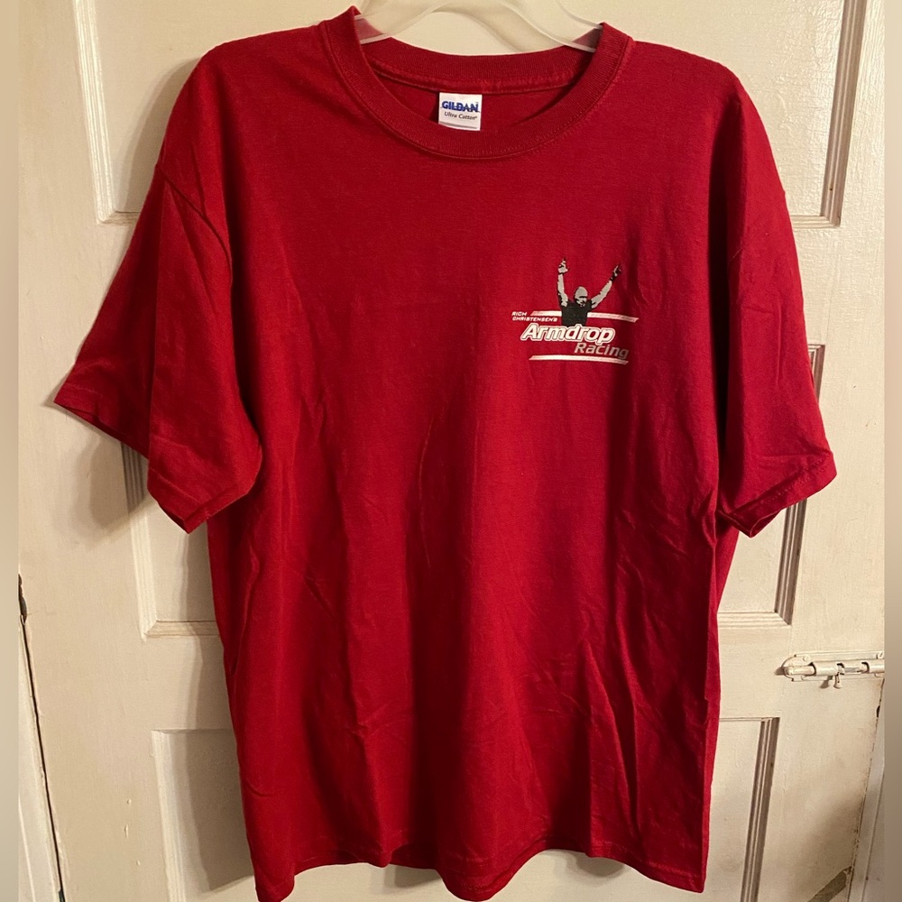 Rich Christensen's Arm Drop Racing Red Graphic Autographed T-Shirt Size Large